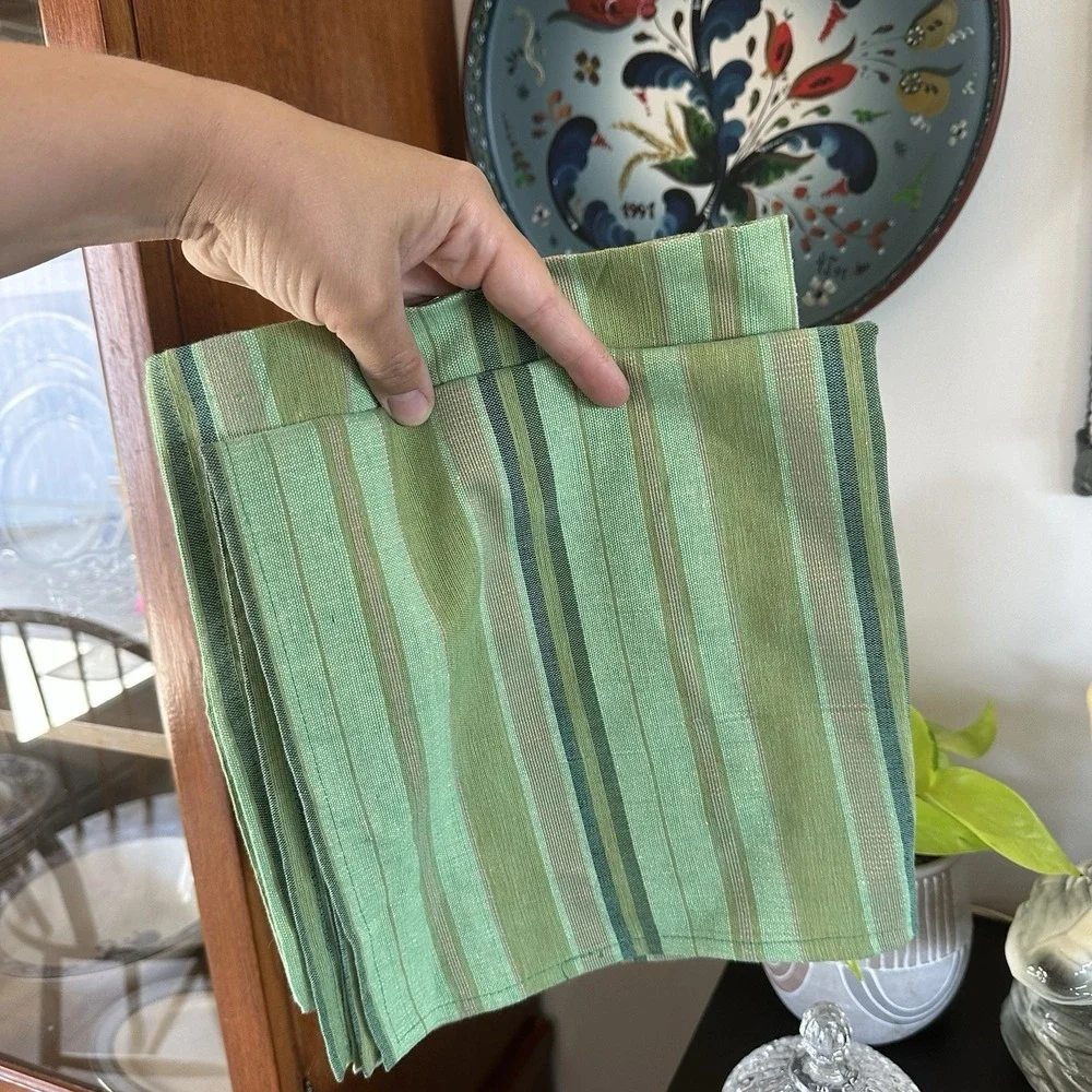 New Vanson Egyptian Cotton Green Stripe Dish Towels Handwoven 20x19